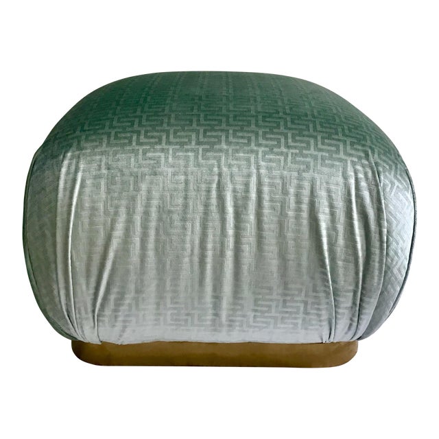 1980s Hollywood Regency Aquamarine Pouf For Sale