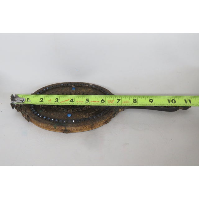 Brass E&jb Empire Jeweled Hand Held Vanity Mirror 1920s Filigree Ornate Brass 4773b For Sale - Image 8 of 16