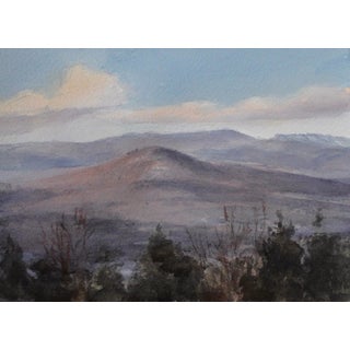 Winter Is Here by Mo Myra | Watercolor on Paper Landscape of mountains and trees in winter. For Sale