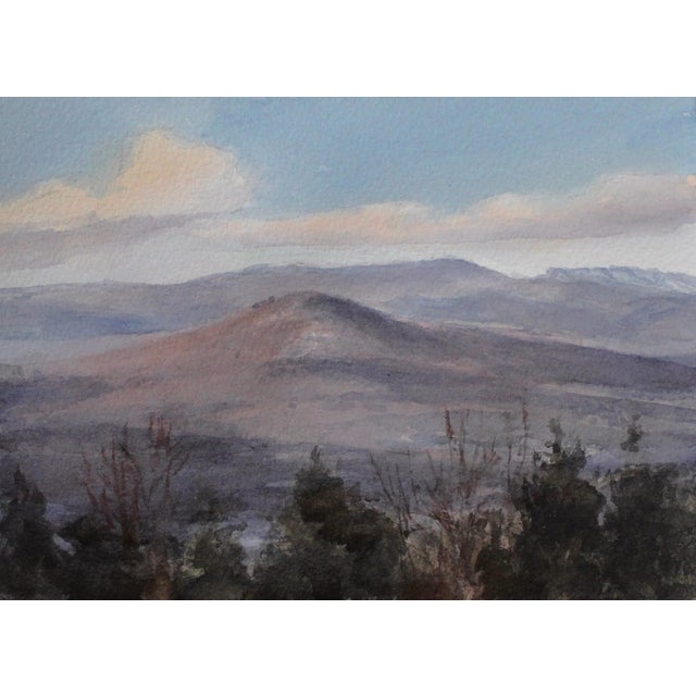 Winter Is Here by Mo Myra | Watercolor on Paper Landscape of mountains and trees in winter. For Sale
