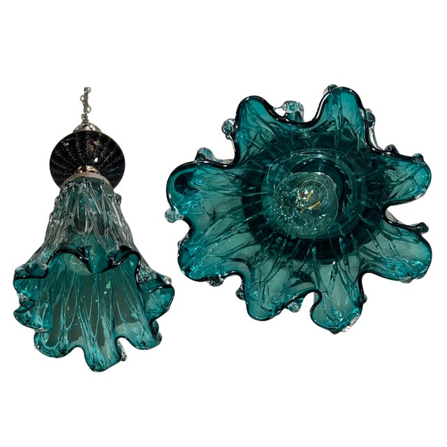Art Glass Aqua Black Pendant Light For Sale - Image 17 of 18