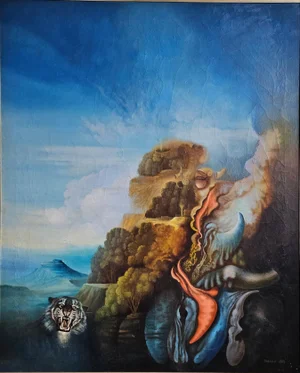 Mihailo Djokovic Tikalo, Surrealist Scene, 1983, Oil on Canvas