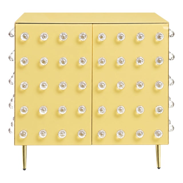 Butter Yellow 90-Sphere Murano Glass Cabinet with Brass Legs from Justfurnituress SRL For Sale