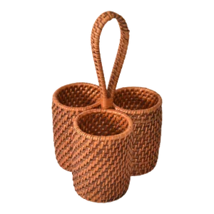 Vintage 3-Bottle Rattan Wine Holder Caddy