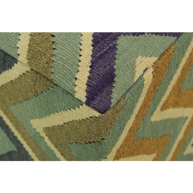 Shabby Chic Grey/Ivory Handmade Kilim Upholstered Ottoman For Sale - Image 4 of 9