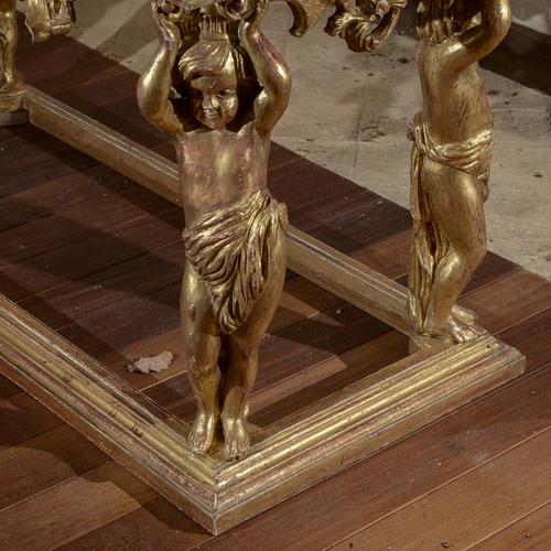 Wood Carved Console Table with Marble Top and Cherubs For Sale - Image 7 of 18