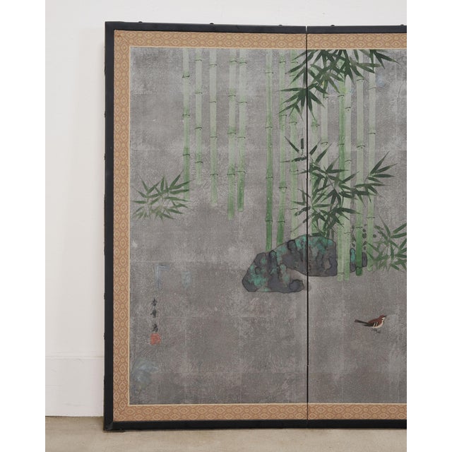 Mid 20th Century Japanese Showa Four Panel Screen Bamboo in Misty Landscape For Sale - Image 5 of 18