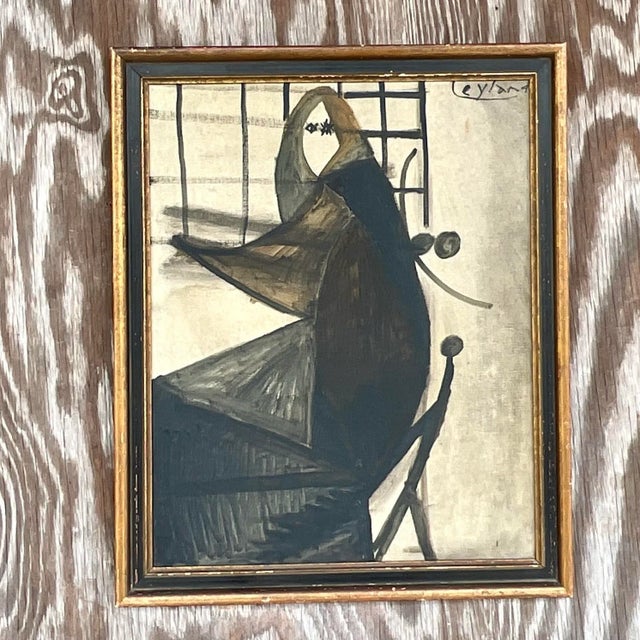 Mid 20th Century Vintage Boho Original Oil Portrait on Board For Sale - Image 5 of 7