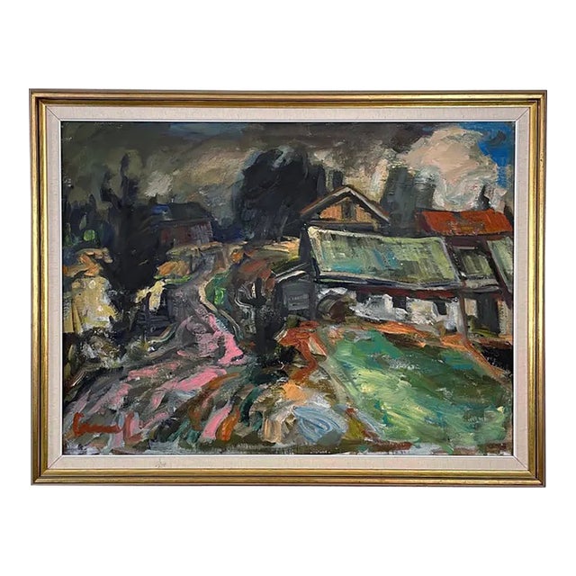 1950s Large Mid-Century Finnish Modernist Expressionist Oil Painting by Olavi Laine For Sale