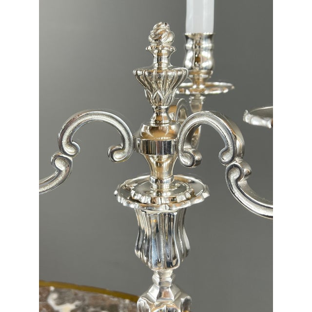 Silver 20th Century Louis XV Silver-Plated Metal Candelabra, Set of 2 For Sale - Image 8 of 12