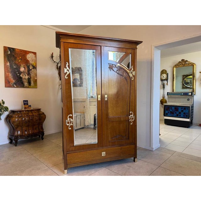 Antique Art Nouveau Mirrored Wardrobe, 1890s For Sale - Image 11 of 17