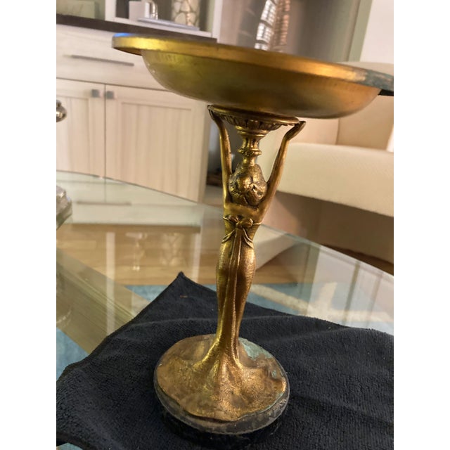 Antique Late 19th Century Brass Art Nouveau Woman Holding a Bowl For Sale - Image 10 of 12