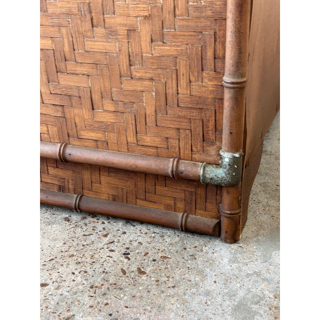 Vintage 1980s Chinoiserie Faux Bamboo and Parquetry Campaign Gentleman's Dresser For Sale - Image 14 of 15