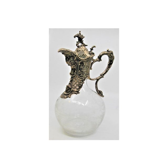 Glass Wine Jug with Embossed Silver Applications For Sale - Image 3 of 8