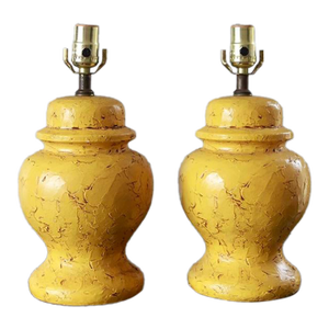 1960s Vibrant Mid Century Pair of Yellow Ginger Jar Lamps