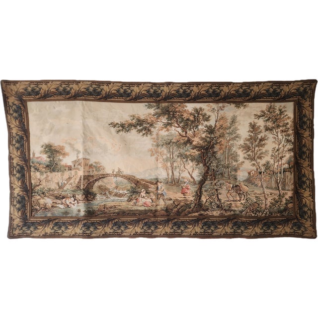 Large 18th Century Style Gobelin Tapestry with Pastoral Landscape Scene, 1970s For Sale - Image 6 of 18