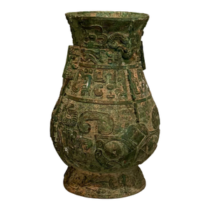 Large Antique Chinese Archaic Style Vase With Verdigris Patina
