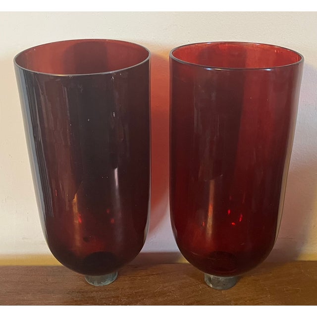Burgundy Antique 19th Century American Classical Blown Glass Hurricane Wall Sconce Shades - A Pair For Sale - Image 8 of 14