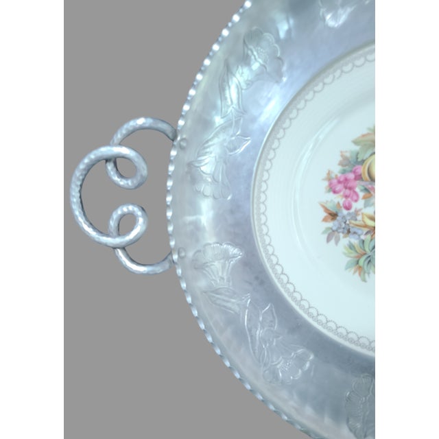 Mid 20th Century Vintage Triumph Imperial Victorian Limoges Fruit Floral 22k White Gold Plate Farberware Aluminum Tray For Sale - Image 5 of 12