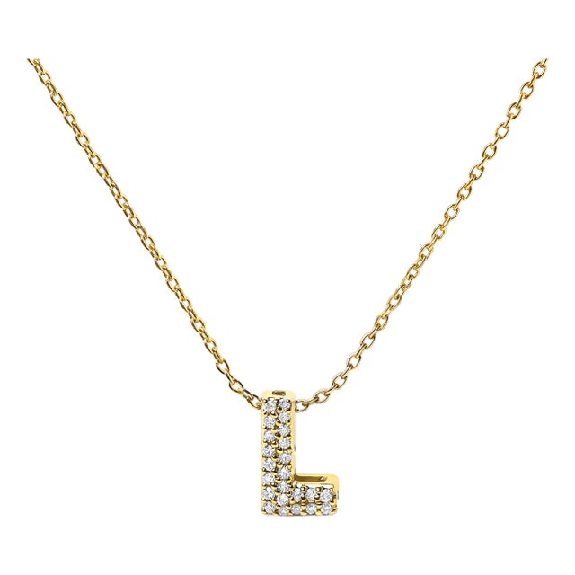 10K Yellow Gold Diamond Accent "L" Initial Bubble Pendant Necklace For Sale