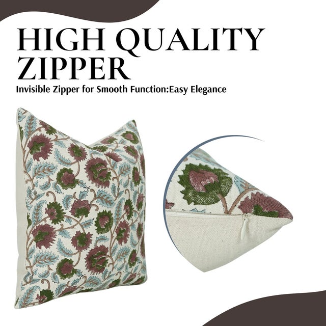 Fabdivine Artisan Block Print Throw Pillow Cover 20x20 Inch Duck Canvas-Mandakini For Sale - Image 4 of 5