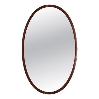 Oval Mirror with Slim Dark Wood Frame, 20th Century For Sale