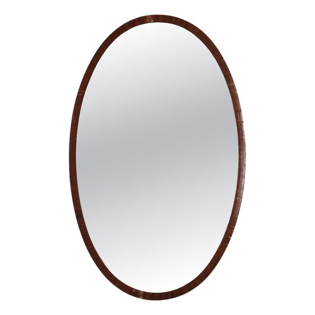 Oval Mirror with Slim Dark Wood Frame, 20th Century For Sale