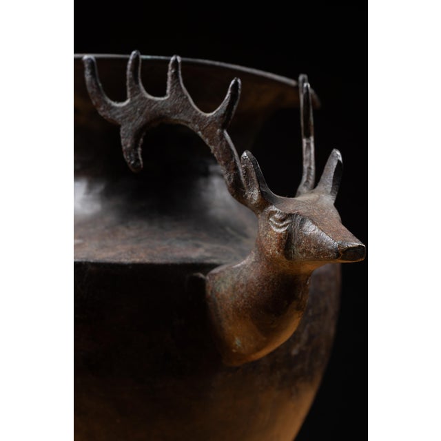 Vintage Cast Metal Pedestal Jardinière With Sculptural Stag Handles For Sale In Chicago - Image 6 of 11