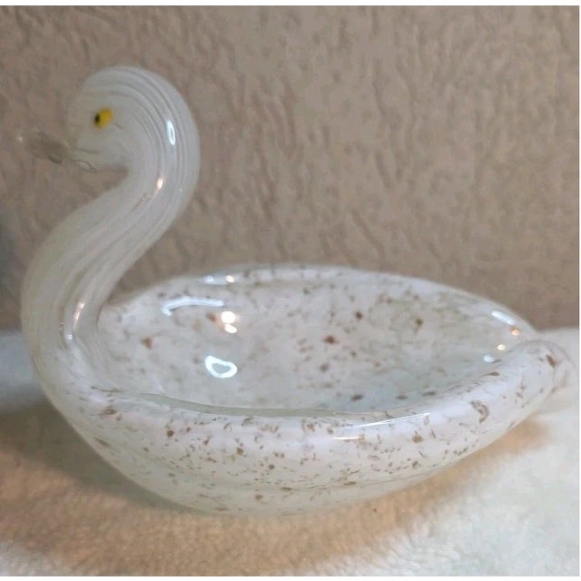 Mid-Century Modern Vintage MCM Murano Art Glass Swan Figurine Bowl Candy Dish W Gold Flecks For Sale - Image 3 of 6