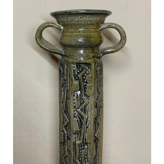 20” Tall Column Architectural Brutalist Studio Pottery Vase Geometric Textured Patterns For Sale In Phoenix - Image 6 of 12