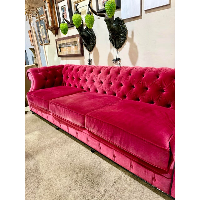 Contemporary Attributed to Christopher Guy McQueen Chesterfield-Style Sofa in Black & Red Velvet For Sale - Image 3 of 4