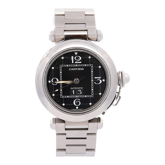 Cartier Pasha 2475 Black Dial Automatic 35mm Watch With Box and Service Papers For Sale