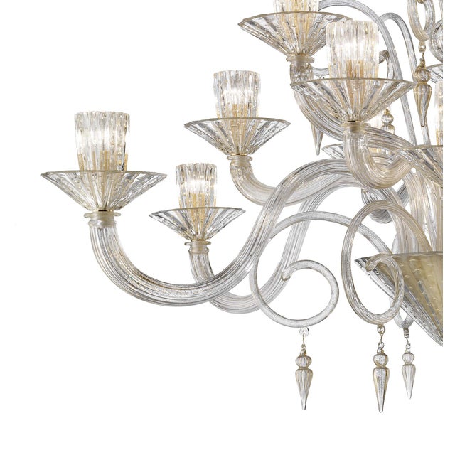 Murano Huge Imperial Trasparent and Gold "Rigadin" Murano Glass Chandelier For Sale - Image 4 of 6