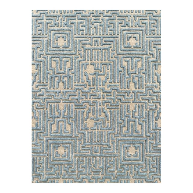 Theseus Hand-Tufted Maze Rug, Sky Blue, 4x6 For Sale
