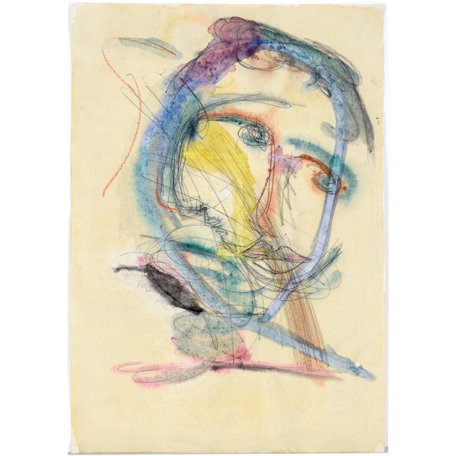 Argentinian Tango, Mixed Media Abstract Expressionist An abstract portrait in cool pastels accented in vibrant yellow and...