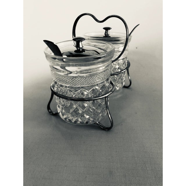 Vintage Cut Glass & Silver Plated Condiment Caddy For Sale - Image 4 of 8