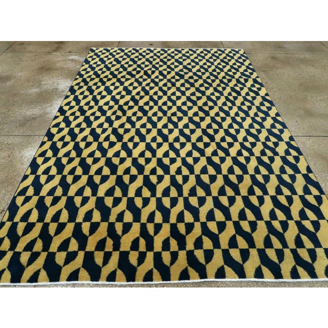 Mid 20th Century Galerie Shabab Collection Mid-20th Century Handmade Turkish Art Deco Accent Rug in Yellow and Blue For Sale - Image 5 of 10