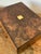 Brass Vintage Brass Inlay Burl Wood Traveling Writing Desk Box For Sale - Image 8 of 11