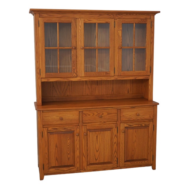 Country Oak 2 Piece Stepback Cupboard Hutch For Sale