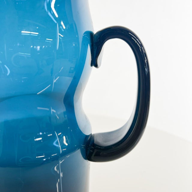Glass 1960s Sculptural Murano Blue Art Glass Modern Pitcher For Sale - Image 7 of 12