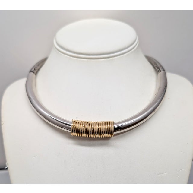 Metal Vintage 1970s Signed Napier Rhodium Plated Goldtone Wrapped Collar Necklace For Sale - Image 7 of 7