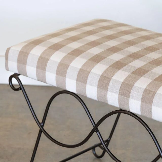 2020s Panoplie Iron Double Loop Bench, Tan Gingham For Sale - Image 5 of 9