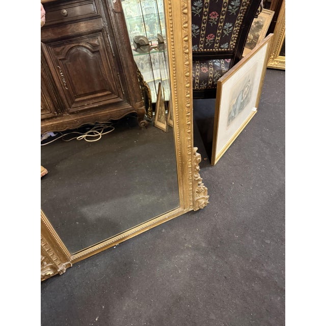 Louis XVI Style Mirror with Beveled Glass and Floral Decoration For Sale - Image 4 of 6