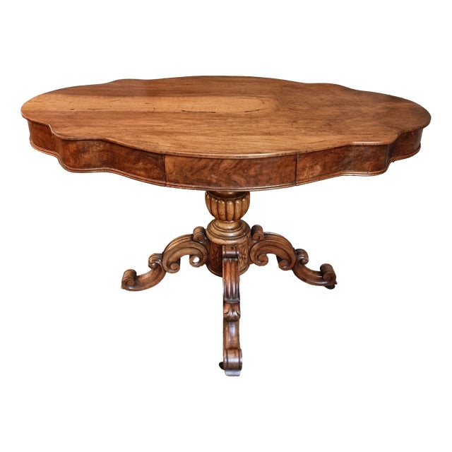 Antique French Walnut Violin Table / Centre Table with Drawer, C. 18801900, 1890s For Sale