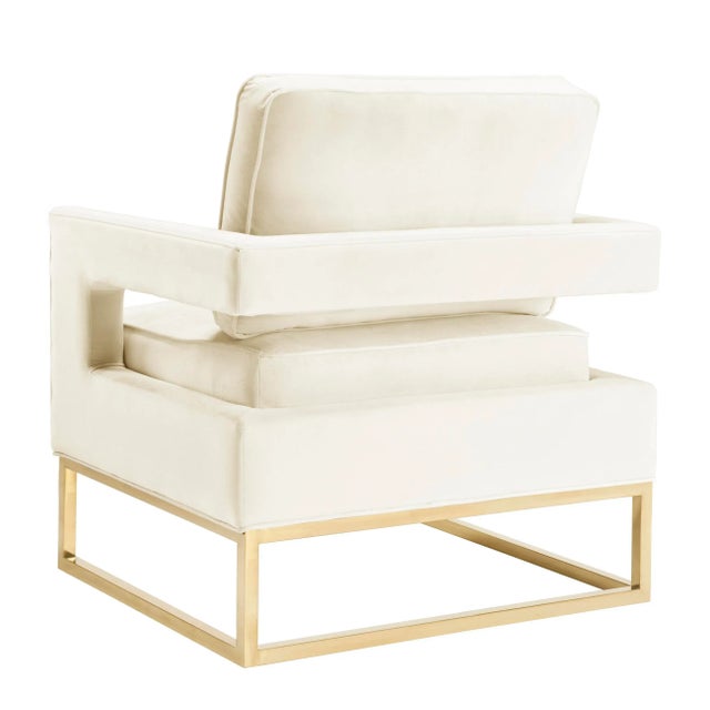 Avery Cream Velvet Chair with Gold Frame For Sale - Image 4 of 8