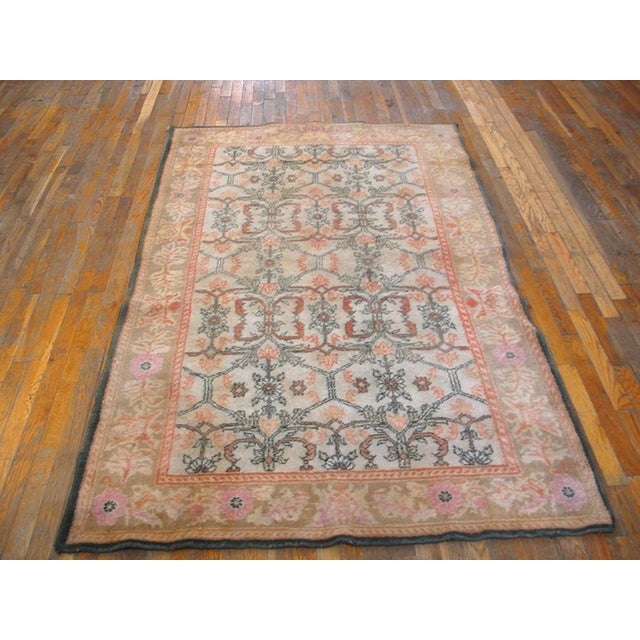 Indian 1920s Ivory Taupe Orange Antique N. Indian Agra Cotton Carpet 4'6" X 7'4" Geometric Rug For Sale - Image 3 of 6