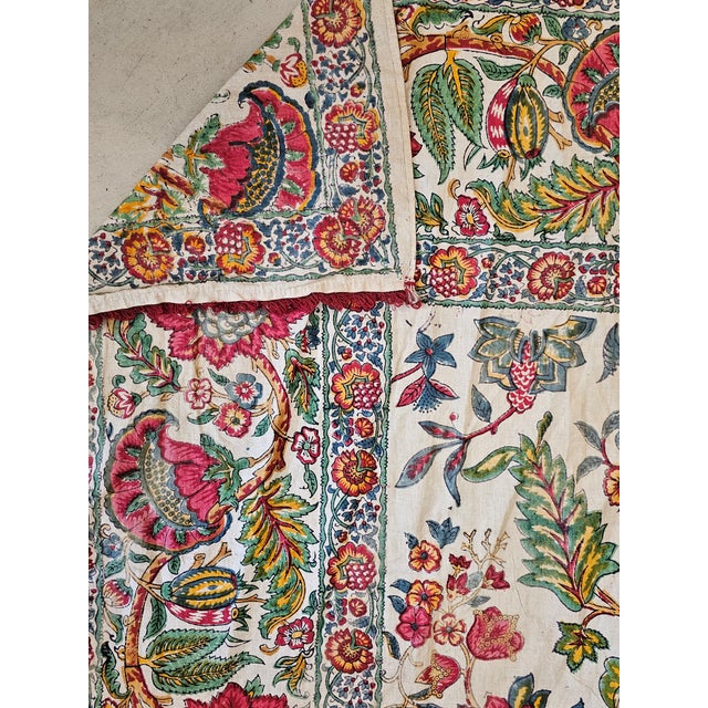 Textile Large Antique Indian Export Chintz Panel in Hand-Block Printed Cotton, 19th Century, Set of 2 For Sale - Image 7 of 11