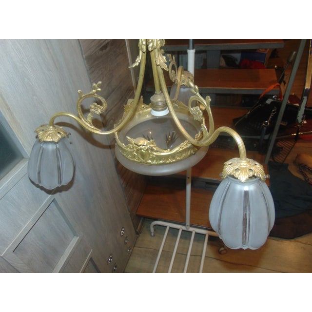 Art Nouveau Brass Chandelier For Sale - Image 5 of 11