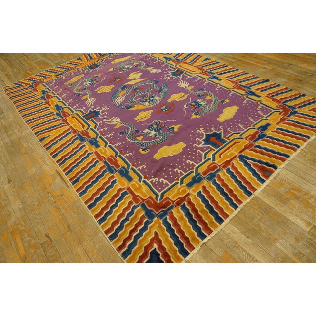 19th Century Charming Violet and Yellow Color With Dragon Design Antique Chinese Ningxia Rug For Sale - Image 5 of 11