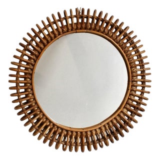 Vintage Italian Rattan Wall Mirror, 1960s For Sale